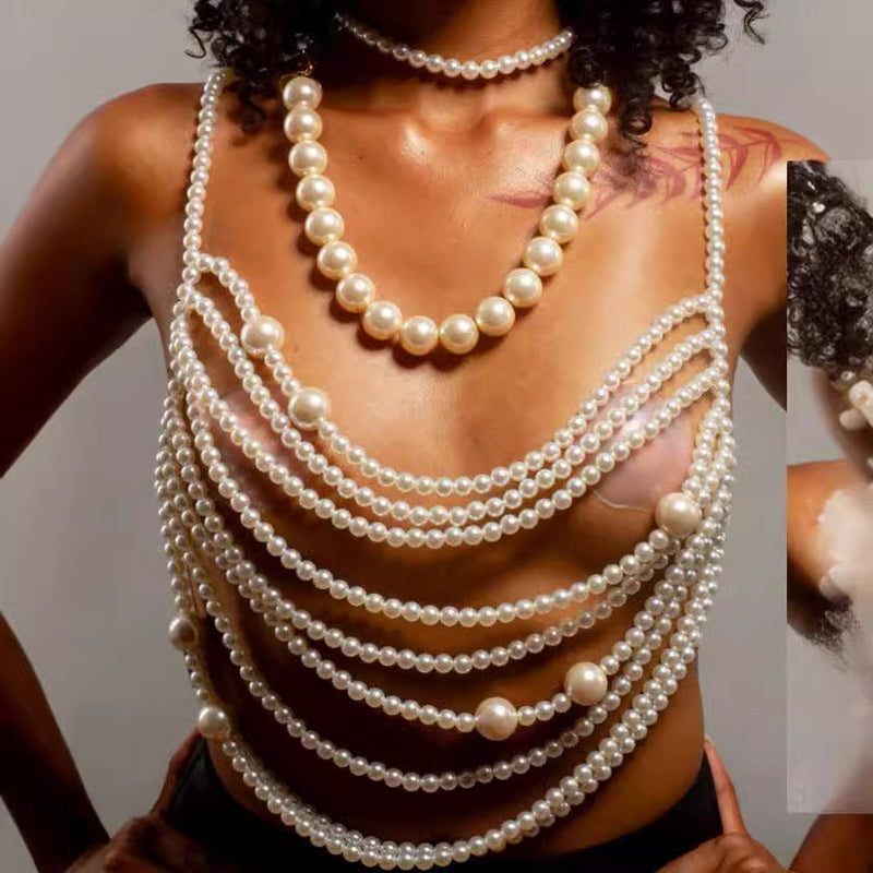 Pearl Shoulder Chain Shell Necklace Bikini Bra Chain