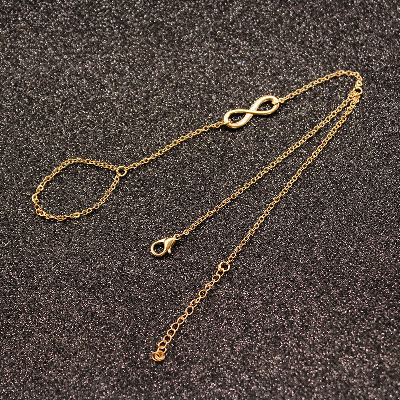 Lucky Infinity Symbol Finger Ring Chain Bracelet