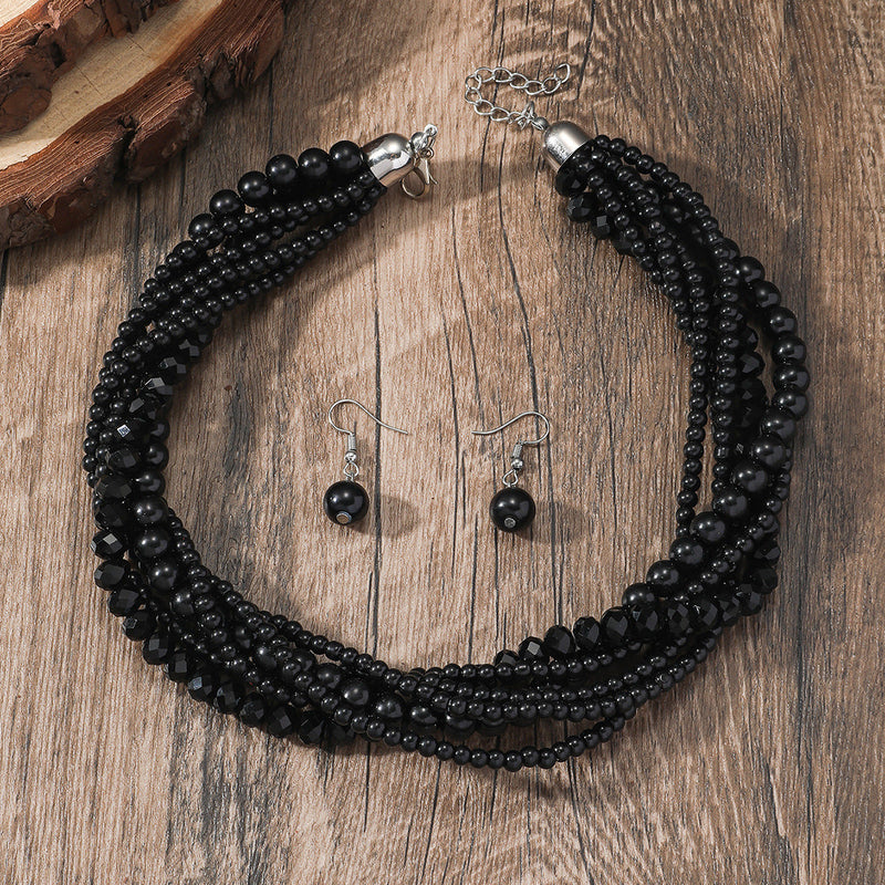 Multi Layered Pearl Crystal Beads Choker Collar Necklace