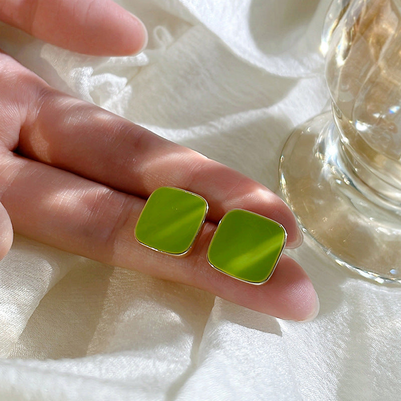 Green Square Earrings