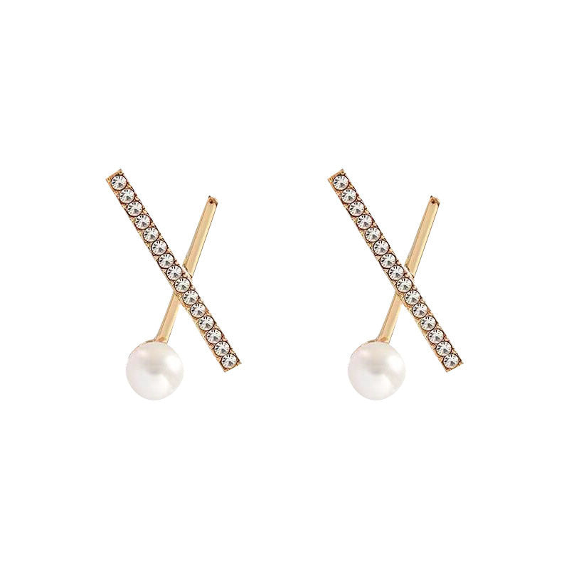 Rhinestone Geometric Pearl Earrings