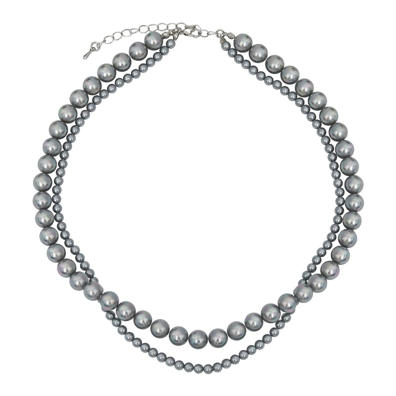 Grey Glass Layer Pearl Beaded Necklaces
