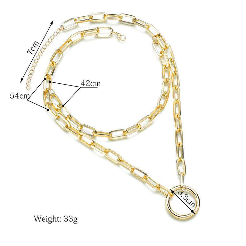 Hip Hop Geometric Circle Double Thick Chain Chain Necklace