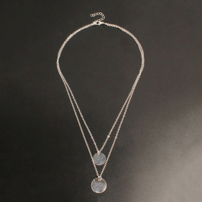 Double Layered Round Disc Pendant Necklace