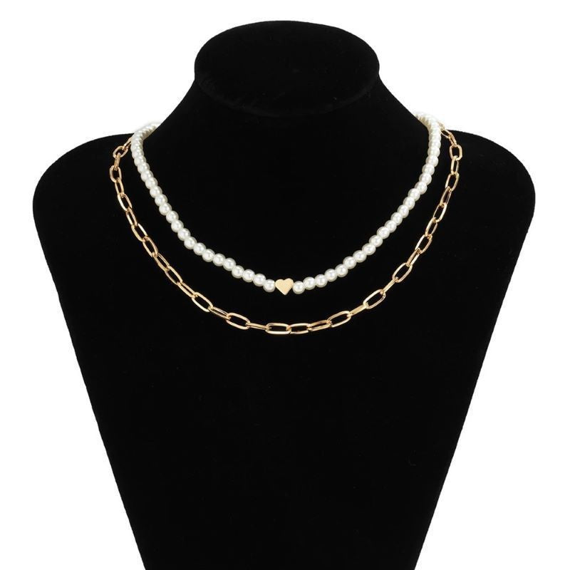 Pearl love Necklace Double Layer