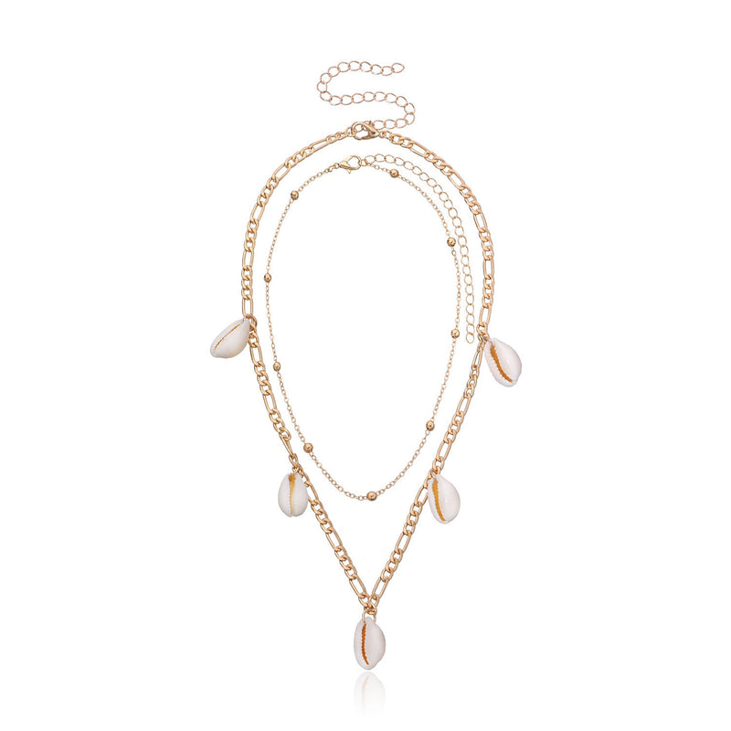 Sea Shell Pendant Bead Chain Choker Necklace