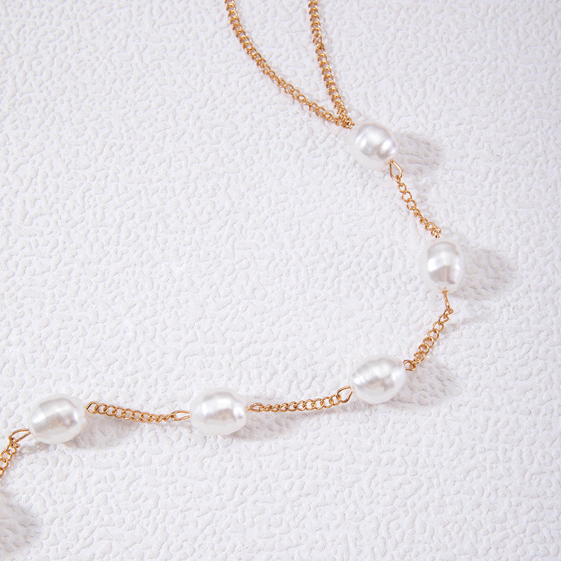 Beach Simple Metal Pearl Sexy Chest Chain