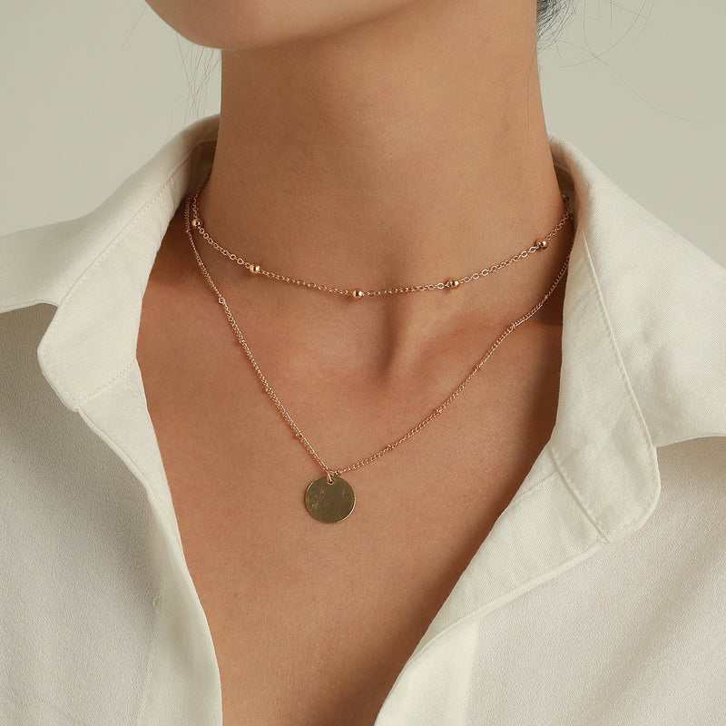 Bohemian Layered Necklace Round Coin Pendant Necklace