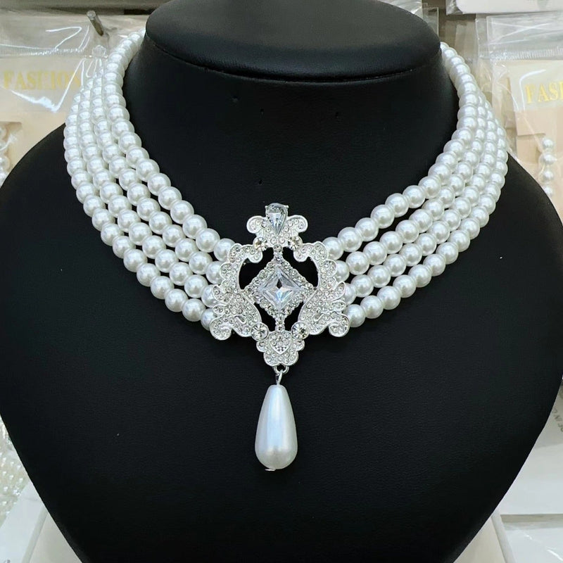 Multi Layers Strand Chokers Beaded Imitation Pearl Chains Necklace for Women Necklace Party Jewelry