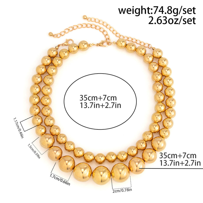 Exaggerated Big Pearl Chunky Heart CCB Round Ball Bead Chain Punk Choker Necklace