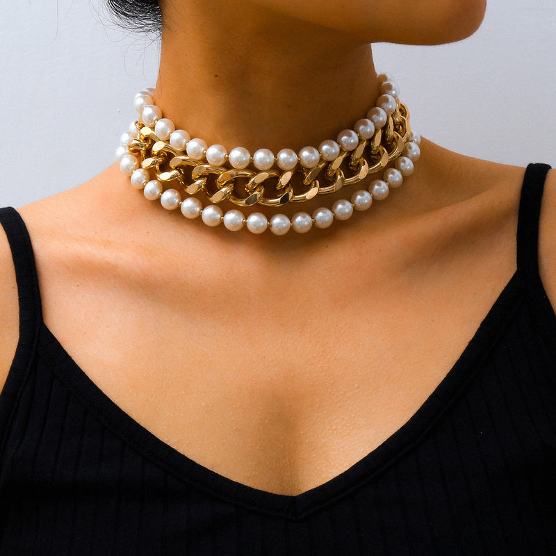 3pcs/Set Multi Layered Simulated Pearl Beaded Necklace