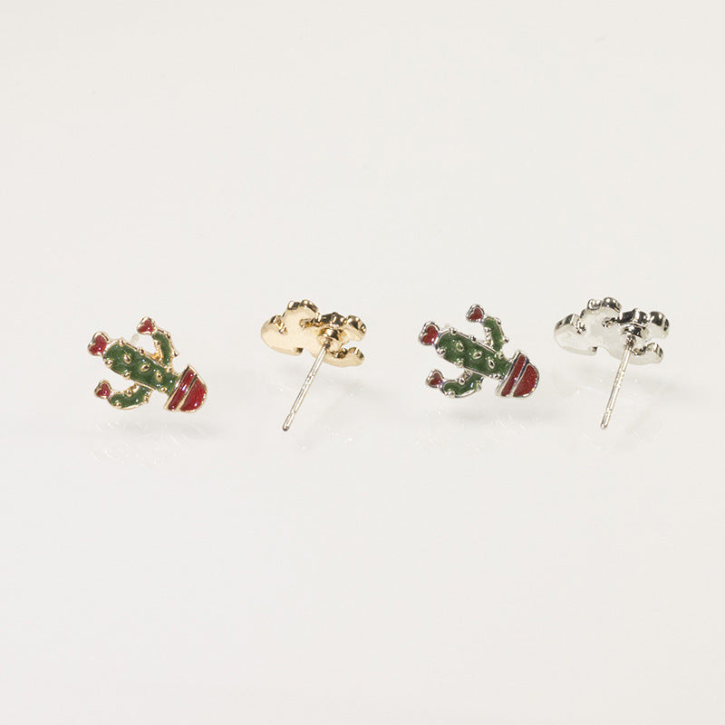 Enamel cactus Stud Earring