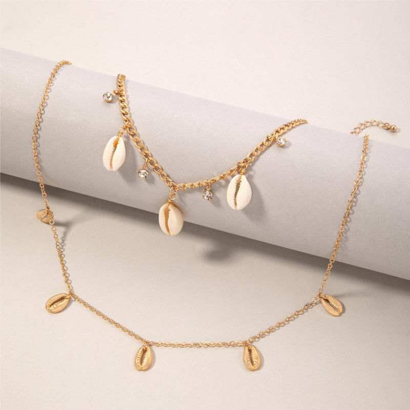 Beach Fashion Jewelry Two Layers Chain Shell Pendant Necklace