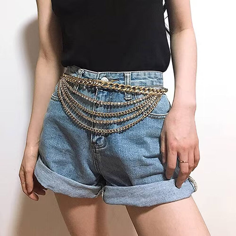 Punk Multilayered Rhinestone Chain Jeans Pants Gothic Keychains