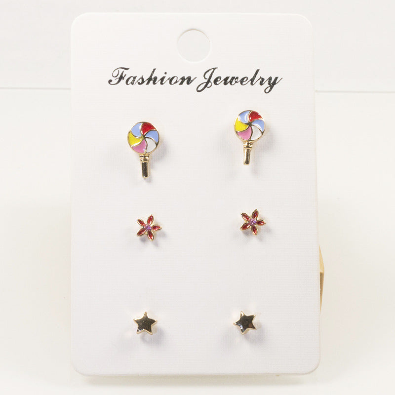 Lollipop flower stud earrings set