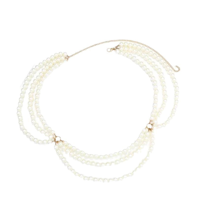 White Pearl Tassel Hip Belly Body Chain