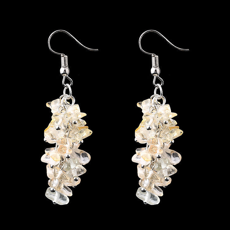 Handmade Natural Crystal Stone Earrings Long Tassel Gravel Jewelry