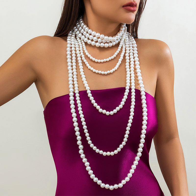 Imitation Pearl Multi-layered Women's Necklace Exaggerated