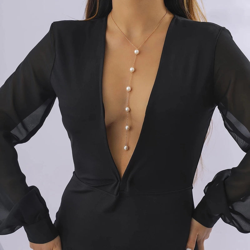 Long Pearls Pendant Necklaces for Women Sexy Tassel