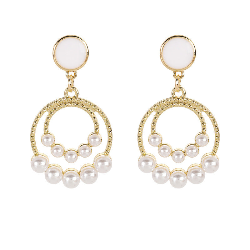Pearl Paved Double Round Circle Earring