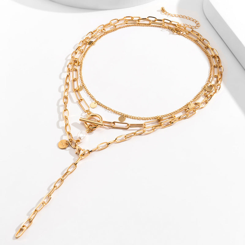 Pearl Pendant Necklace Jewelry Paperclip Y-Chain Multi Layer