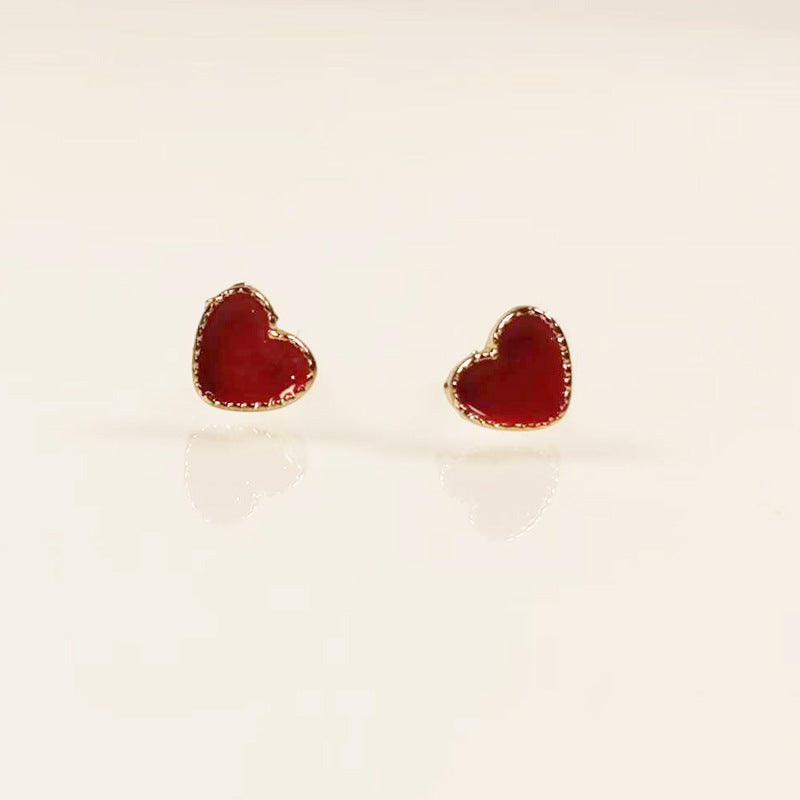 Red Heart Stud Earrings for Women