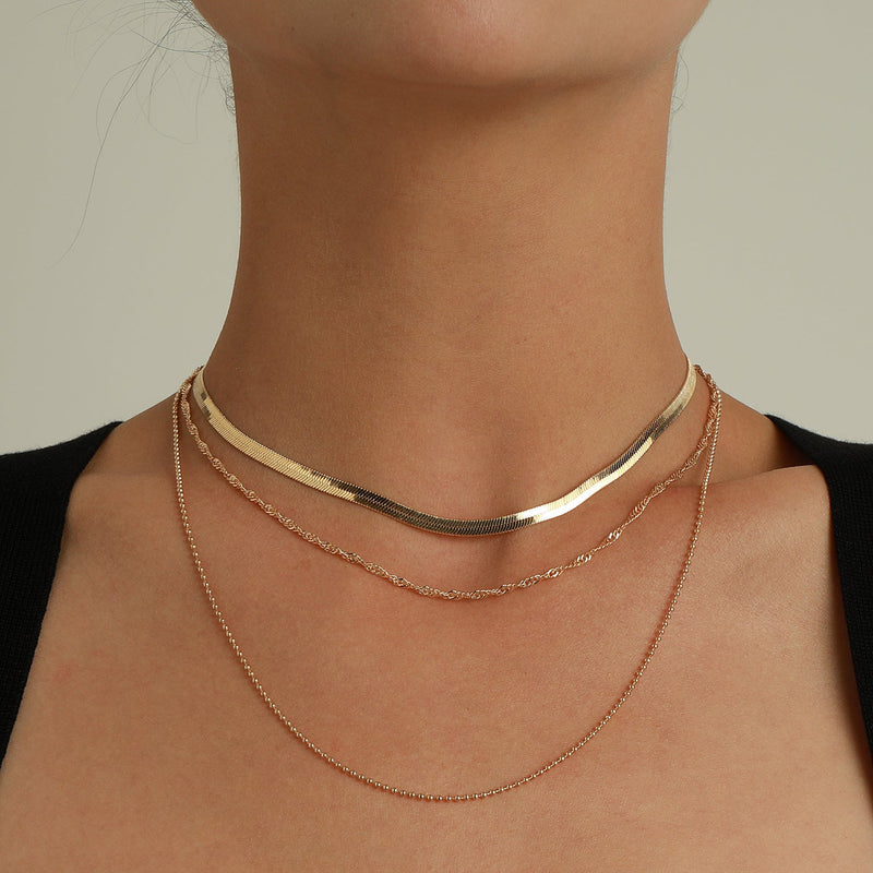 Punk Multi Layered Flat Blade Snake Link Chain Choker Necklace