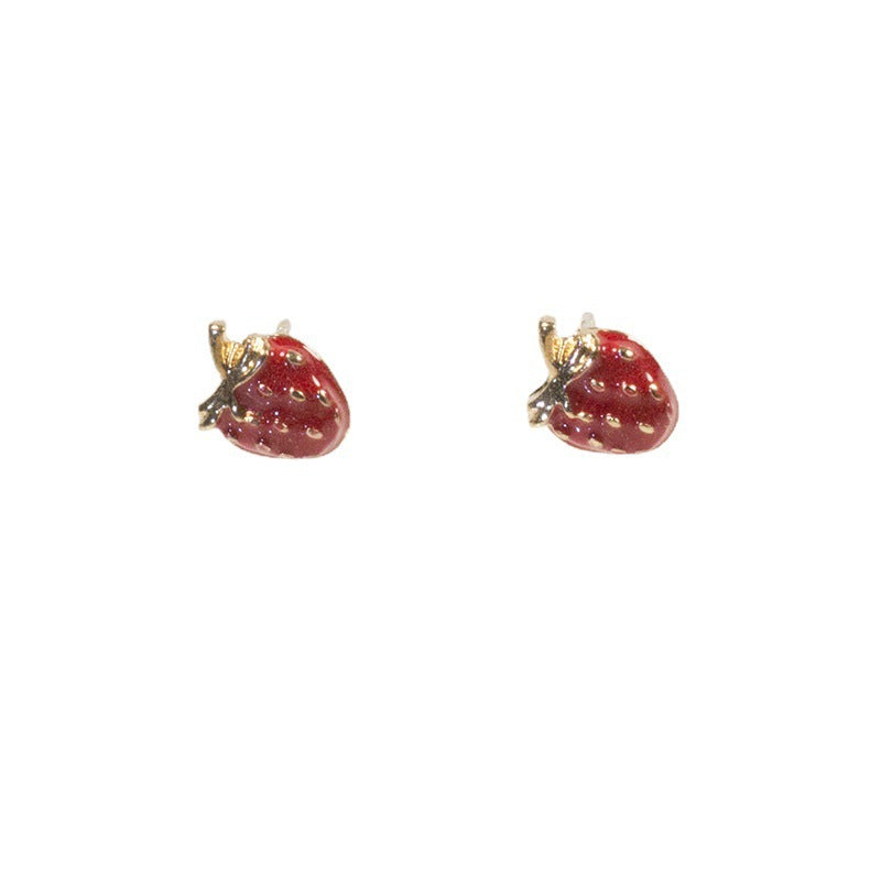 Cute Red Strawberry Fruit Stud Earrings