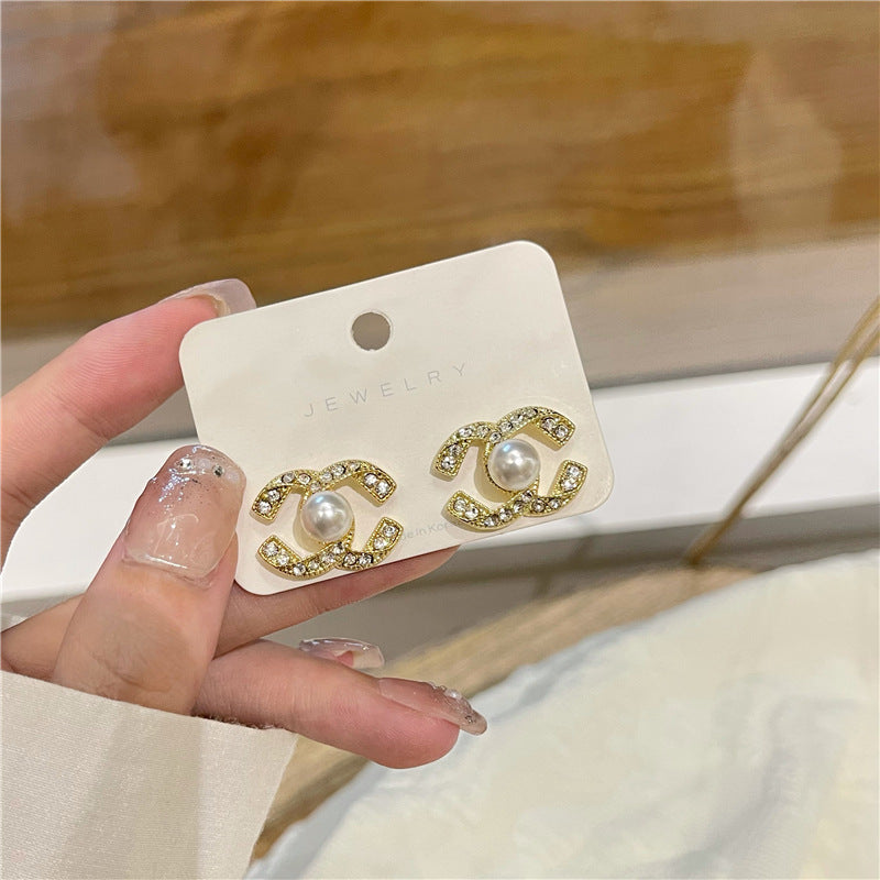 Double C Pearl Earrings Elegant Earrings