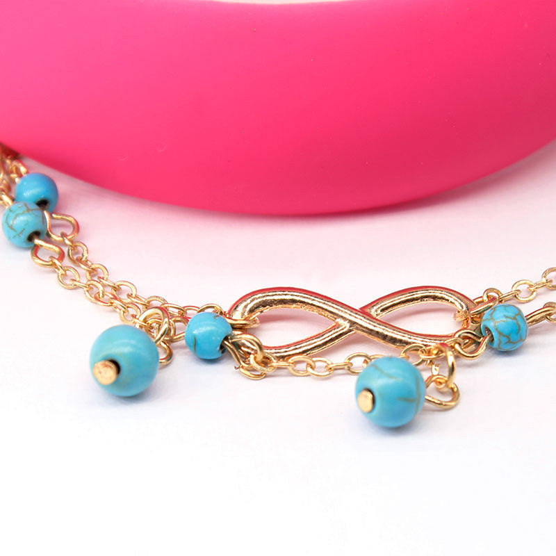Simple Vintage Turquoise Double Layer Anklet Jewelry