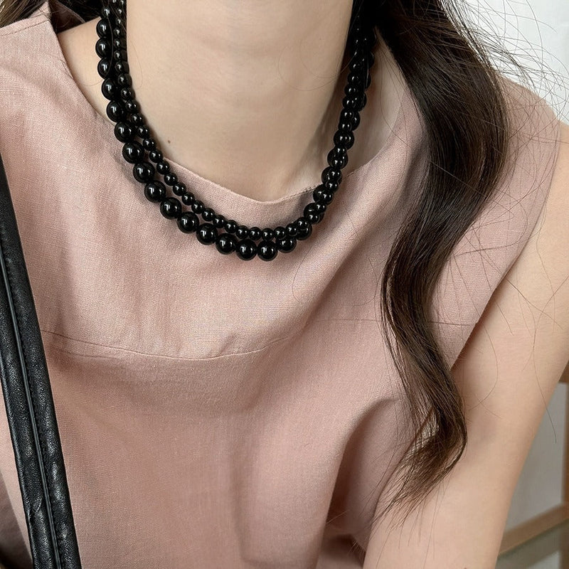 Retro Black Glass Pearl Necklace