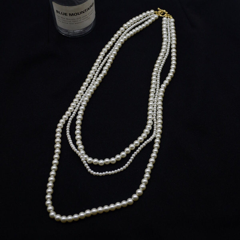 Long Multi-layer Pearl Beaded Sweater Chain Necklace for Women