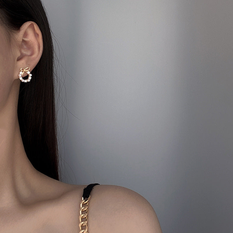 Pearl Bow Knot Stud Earrings for Women