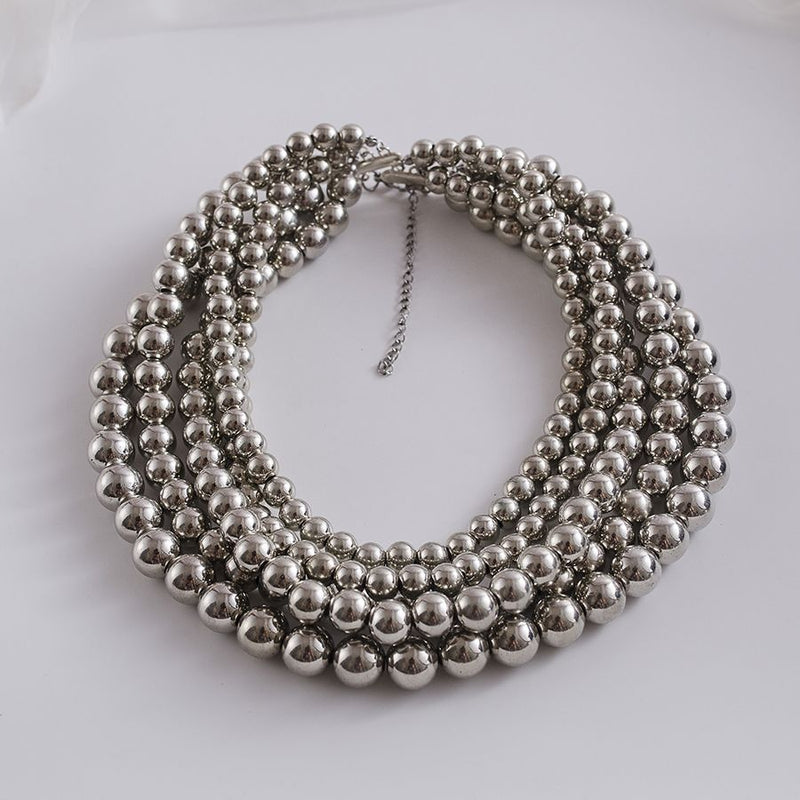 Metallic Bead Necklace Boho Layers Bead Necklace