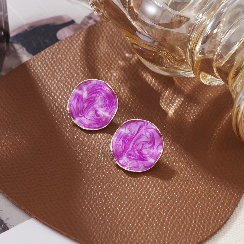 Enamel Geometric Round Stud Earrings