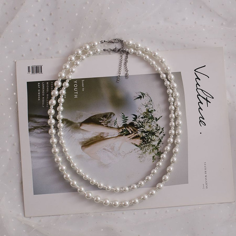 Double Layer Ivory Pearl Chain Necklace Wedding Jewelry