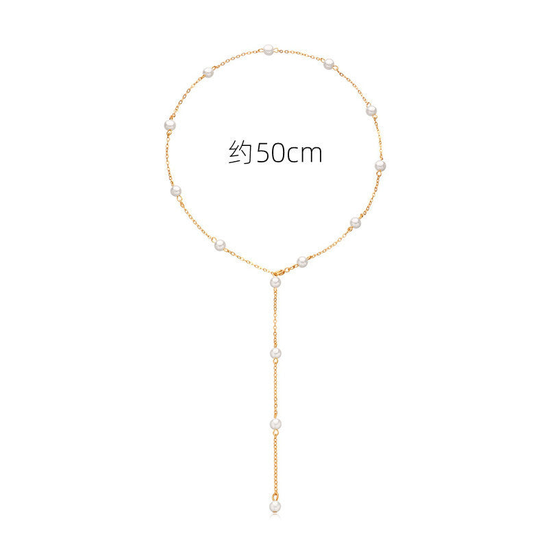 Pearl Chain Lariat Women Necklaces