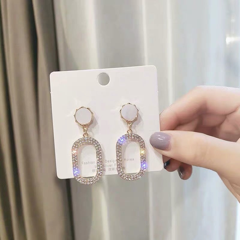 Hollow Rectangle Full Crystal Rhinestone Earrings