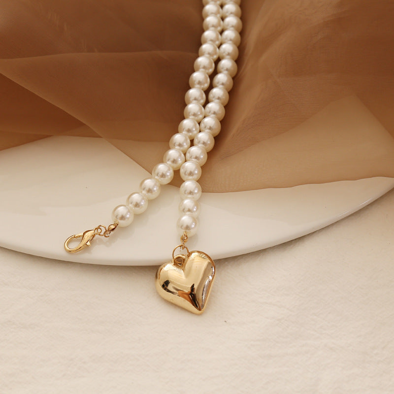 Heart Pendant Women Pearls Choker Necklace