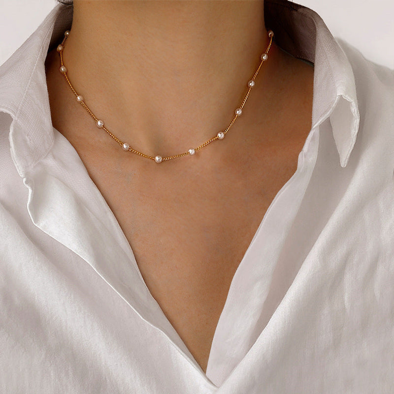 Pearl Beads Chain Choker Necklace