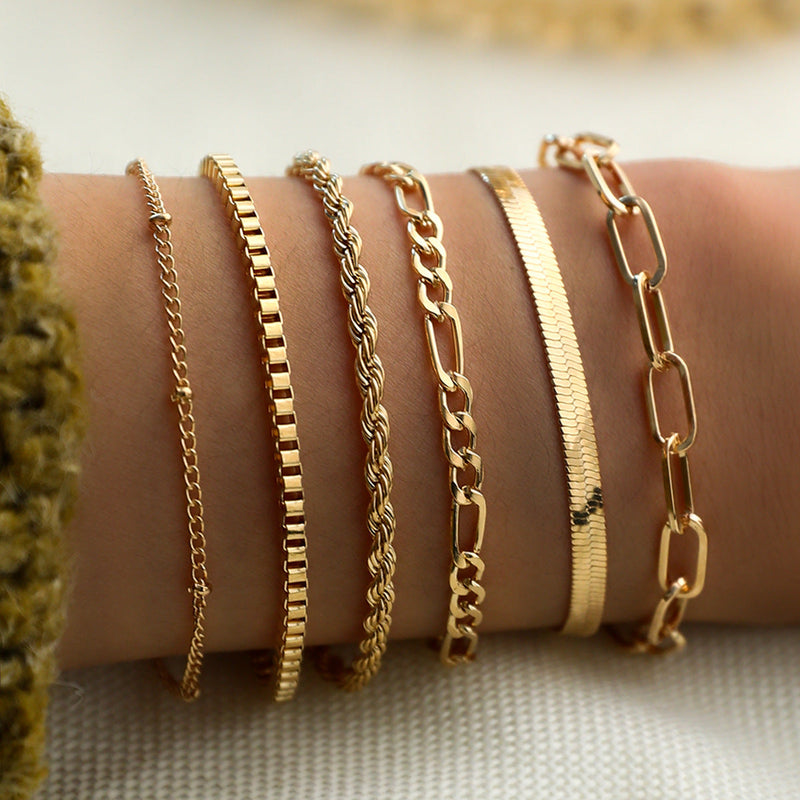 Simple 6pcs Metal Chain Bracelet Set