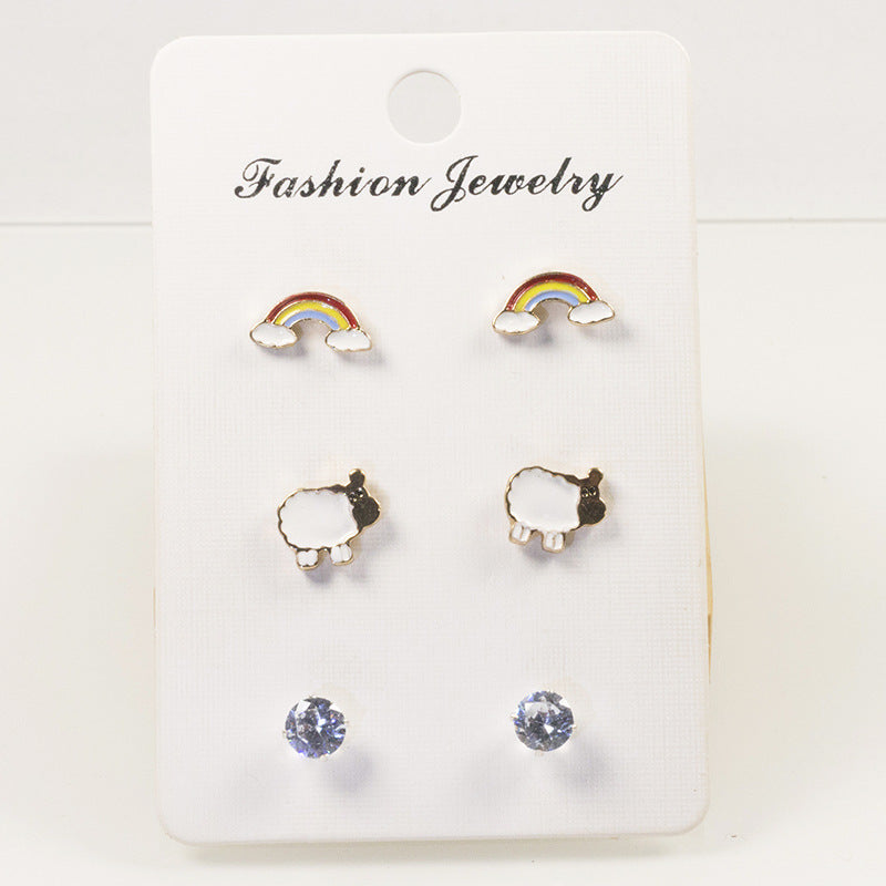Sheep rainbow stud earrings set
