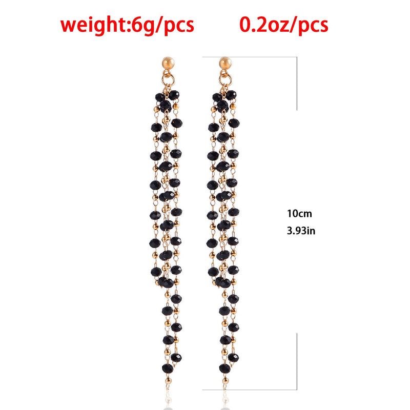 Black Glass Bead Tassel Earrings