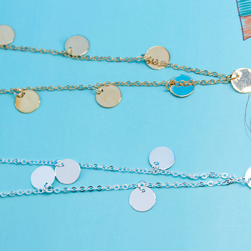 Multi Tiny Round Circle Disc Sequins Choker Charm Necklace