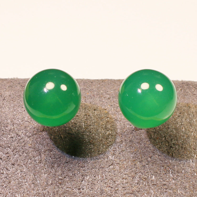 Natural Agate Stud Earrings Simple Round Bead Earrings