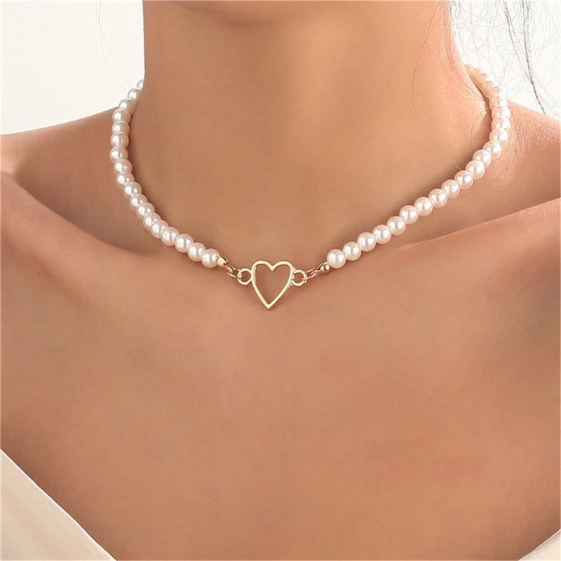 Trendy Love Heart Pearl Necklace Female