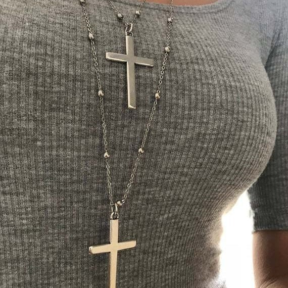 Bohemian Layered Necklace Chain Cross Pendant