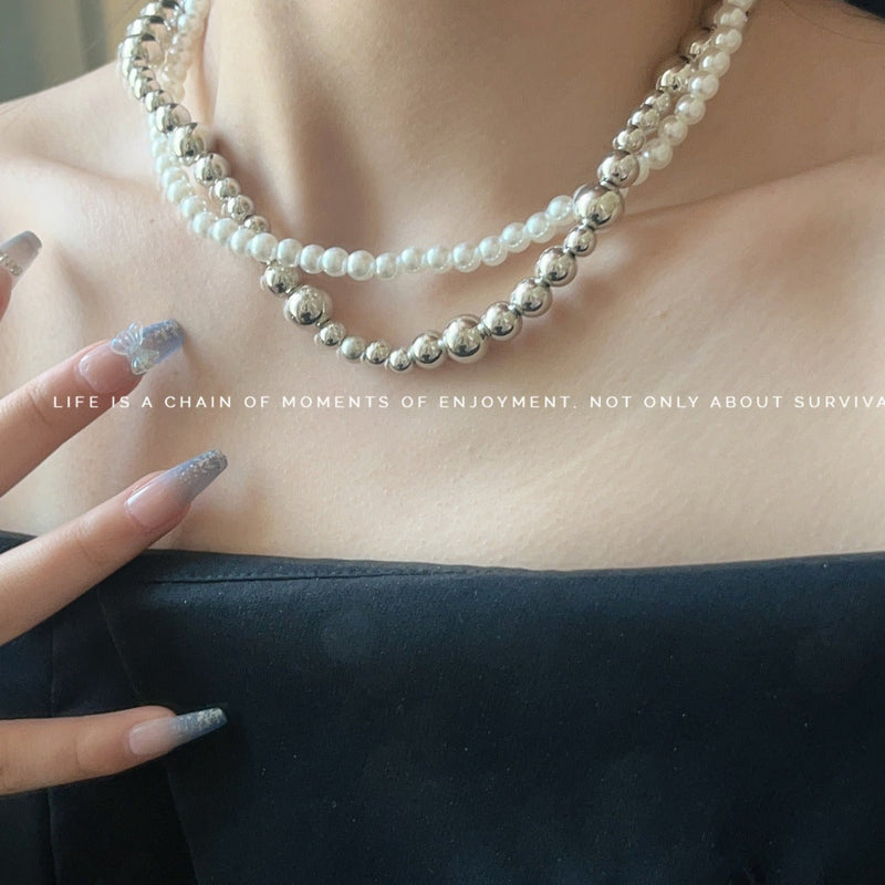 Imitation Pearl Wrapped Necklace Double Layer Magnetic Buckle Neck Chain Choker Necklace