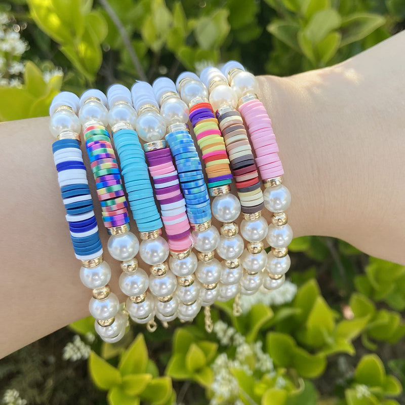 Fashion Multicolor Clay Beads Imitation Pearl Bracelet Set