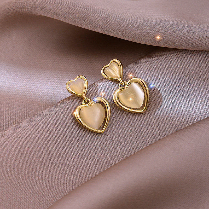 Opal Heart Drop Earrings